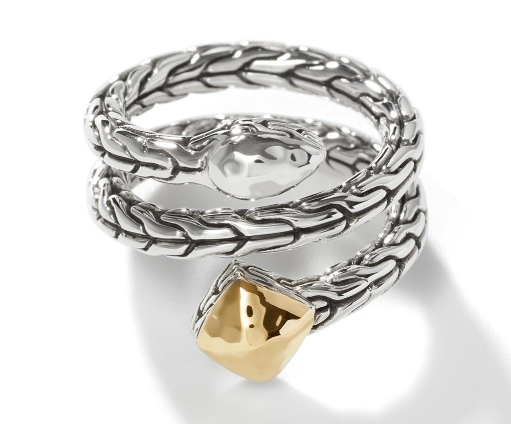 Classic Chain Hammered 18K Gold &amp; Silver Cluster Ring